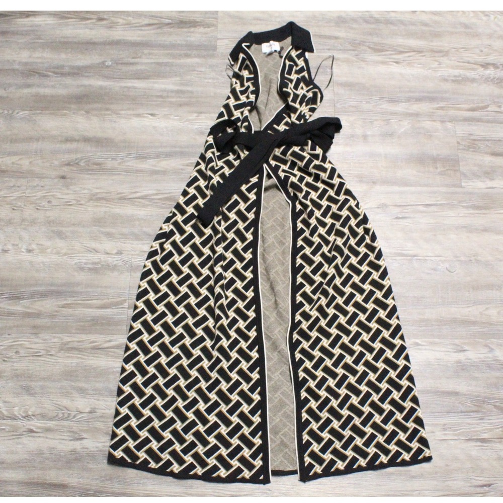 Diane von Furstenberg DVF Wrap Dress XXS Geometric Link Knit Sleeveless Black